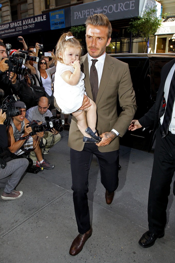 David and Victoria Beckham take daughter Harper to dine at Balthazar Restaurant in Soho, NYC