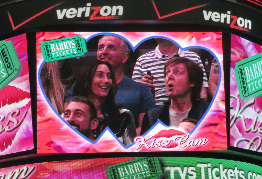 Paul McCartney & Nancy Shevell Share A Kiss At The Clippers Game